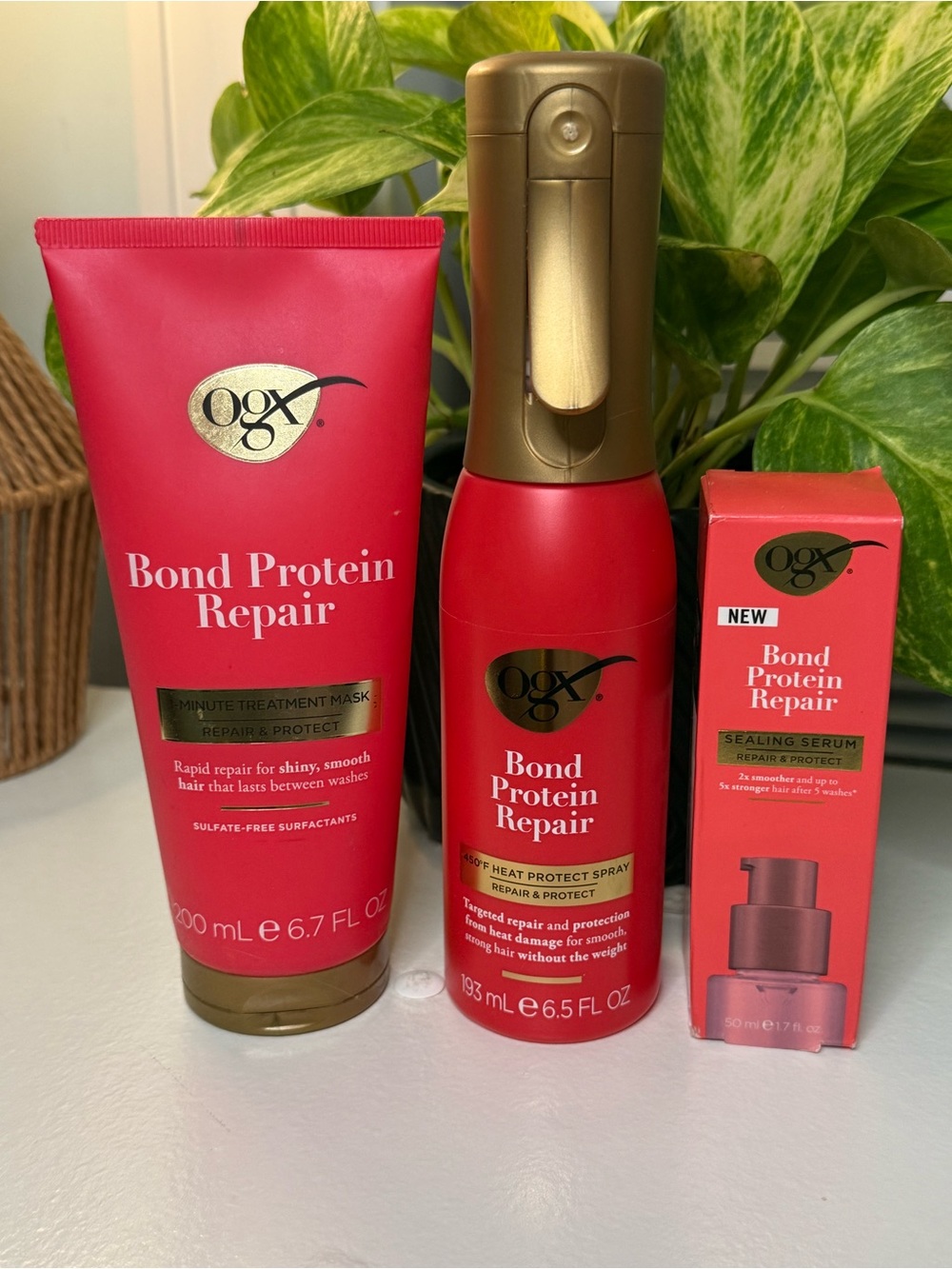 OGX Bond Protein Repair Hair Care Set Mask Heat Protect Spray Serum NEW